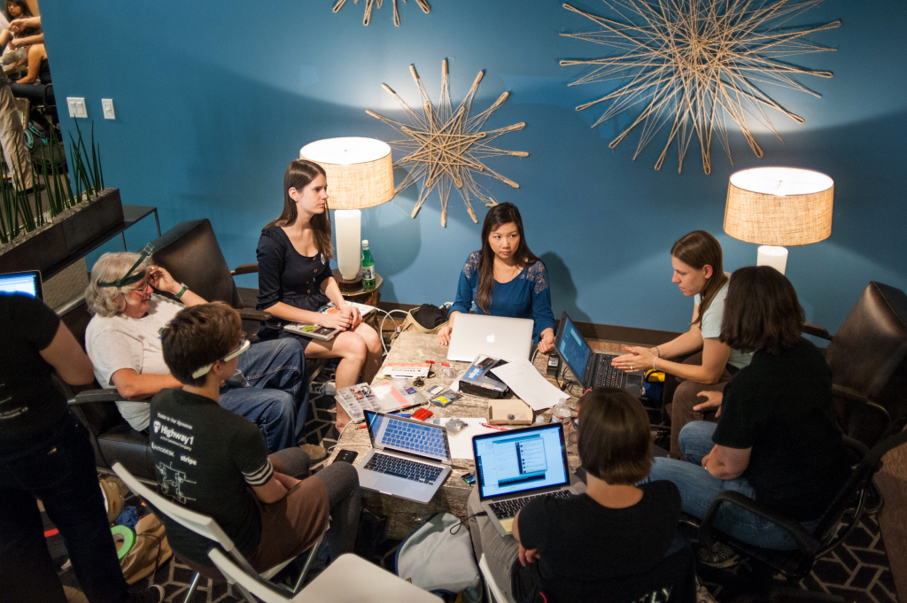 women coders at a table during hackbright 2014